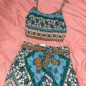 Tribal Print Cami Top & Belted Wide Leg Pants